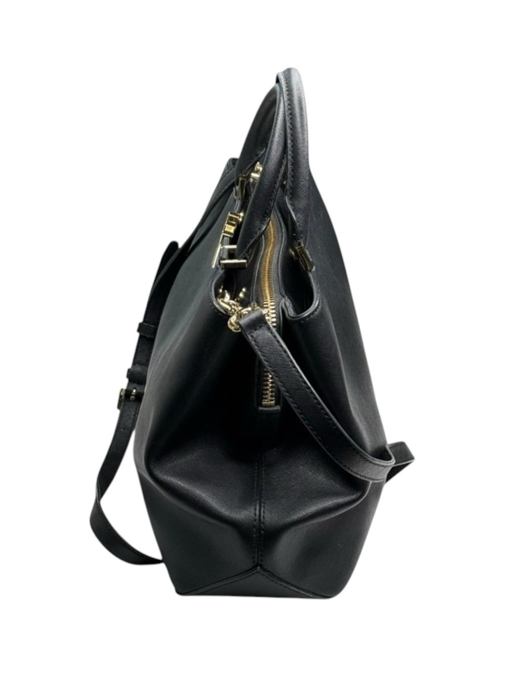 Michael Kors ✿ Florence Medium Saffiano Leather Satchel Handbag ✿ Black Gold MK - Picture 6 of 16